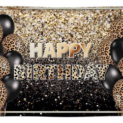 Funnytree 8x6ft Happy Birthday Party Backdrop Black And Gold Glitter