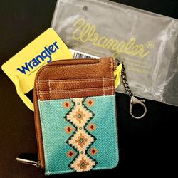 NEW Wrangler All Over Aztec Print Mini Zip Card Case
