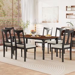  7-Piece Dining Table Set 60inch to 78inch Extendable Wood Dining Table with Removable Leaf   Kitchen Table Set with 6 Upholstered Side Chair Dining T