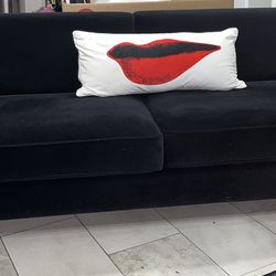 Like New Black Velvet Square Arm Sofa/Couch