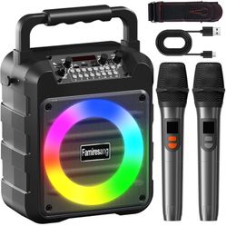 Karaoke Machine for Adults - Portable Bluetooth Karaoke Speaker with Two Wireless Microphones, PA System Speaker Supports TF Card/USB, AUX in, REC, Ba