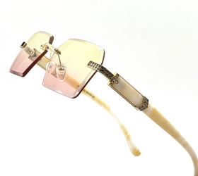 Sunglasses Fashion Rimless Yellow Pink Lens Rhinestone Retro Vintage Classic Shades