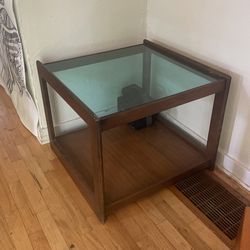 Square Coffee/side Table With Blue Glass