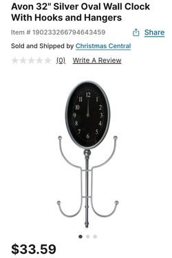 New Silver Wall Clock w/ Hooks