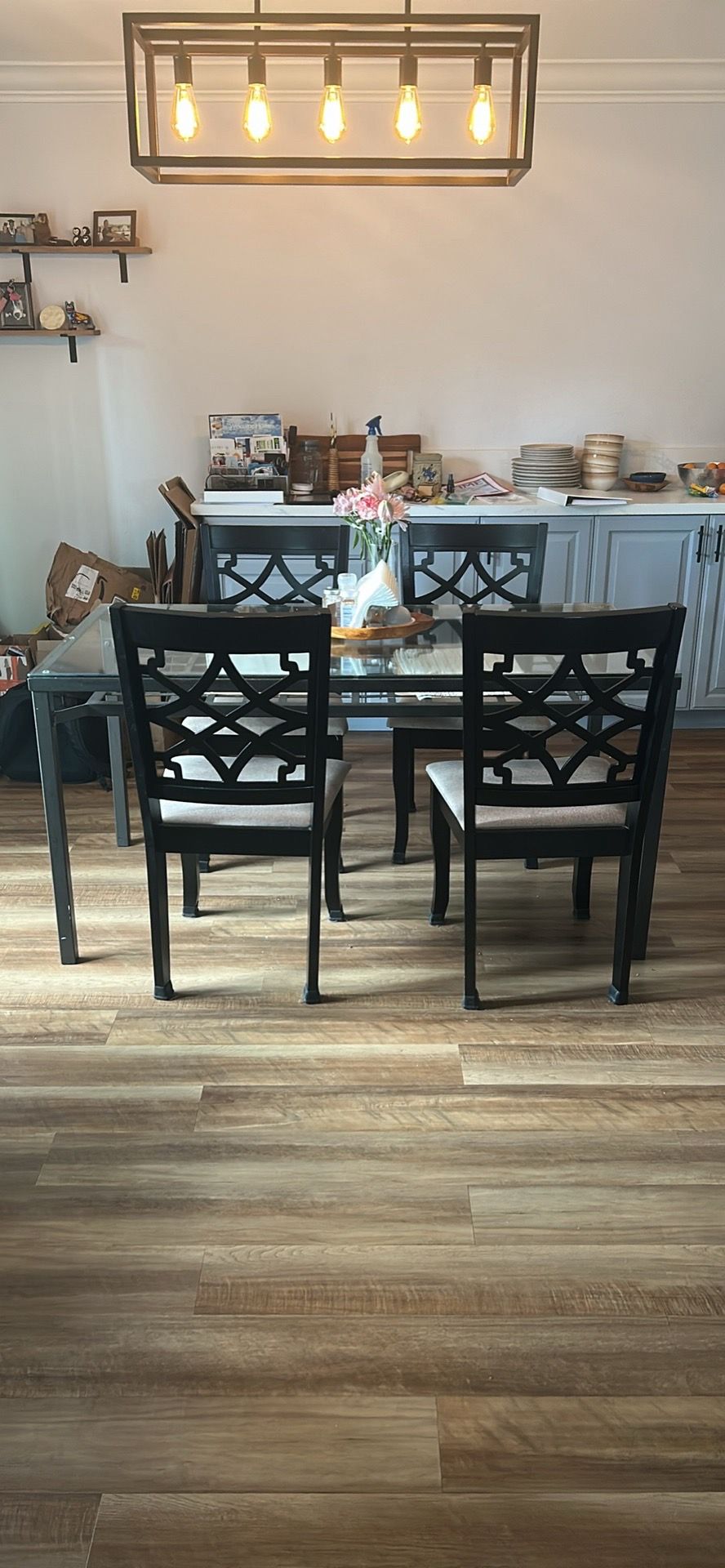 Glass top dining table and 4 chairs