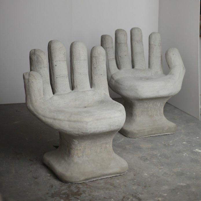 Contemporary Concrete Hand Shaped Chairs, Set Of 2