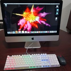 Mac OS HighSierra  desktop Computer.  screen is hit, you can see a line on the right side on pictures, but it doesn't affect the image...image looks w