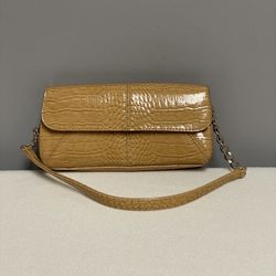 Liz Claiborne Faux Leather Clutch Handbag Purse – Tan, Reptile Pattern