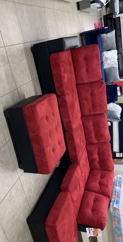 Fayette Black / Red Ottoman and Sectional - Couch -Living Room