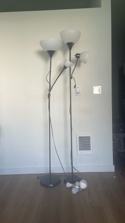 Two tall lamps and many bulbs, moveout sale