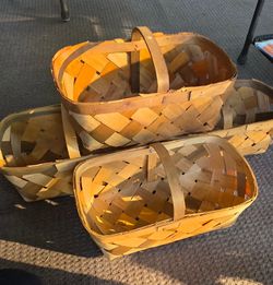 Huge Vintage Wood Splint Orchard Baskets w/ USDA Stamp - Set of 4