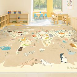 NEW - Large 9’ x 12’ Washable Area Rug for Kids Room, Nursery or Classroom - World Map Educational