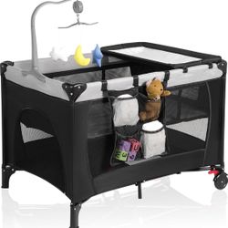 4-in-1 Portable Crib Playpen for Newborn to Toddler
