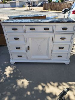 Freshly sanded and painted 9 drawer dresser / buffet with marble top