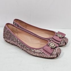 Kate Spade Fontana Too Pink Glitter Bow Ballet Flats Women’s Size 7M