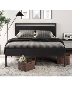 New queen size metal bed frame with wooden headboard
