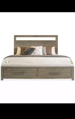 Gray Wood Platform Bed Frame with Storage Drawers