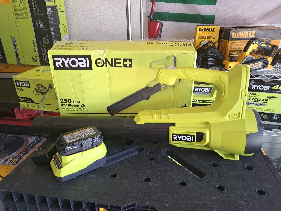 Ryobi ONE+ 18V Cordless Leaf Blower/Sweeper – 90 MPH 250 CFM W/ Two Batteries (Used)
