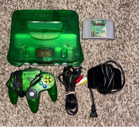 JUNGLE GREEN NINTENDO 64 N64 CONSOLE WITH VIDEO GAME, EXPANSION PACK & CONTROLLER