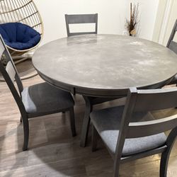 Elegant Grey Solid Wood Dining Set – 4 Chairs & Table - $220