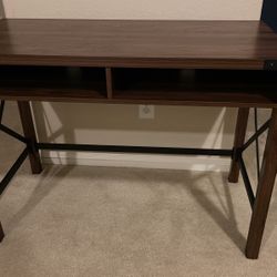 Walker Edison Callum Modern Farmhouse Metal X Writing Desk, 42 Inch, Dark Walnut