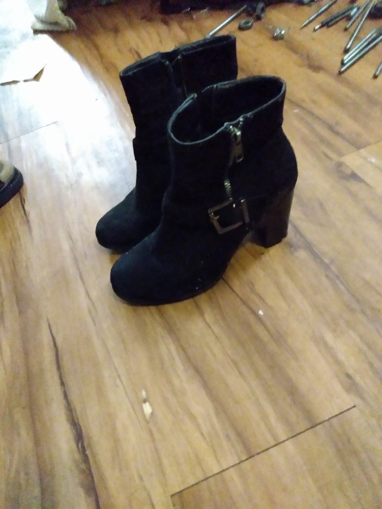 Women's Suede Leather Black Boots Sz 7.5