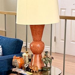  Large Vintage Ceramic Table Lamp – Orange Mid-Century Style with Linen Shad