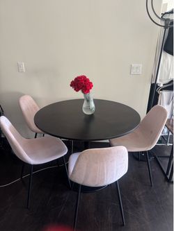Suede upholstered pink chairs - four