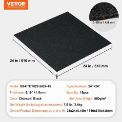 Vevor Carbon Black Peel Stick Carpet Tiles Self Adhesive 15 Tile Sheets (Two Boxes) - SS-FTDT022-2424-15