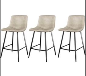 Set of 3 Beige Counter Height Bar Stools – 24” Seat Height