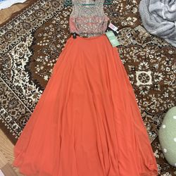 New Coral Crystal Prom Dress