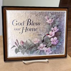 Foil Art Hummingbird God Bless Our Home Wood Picture Home Decor