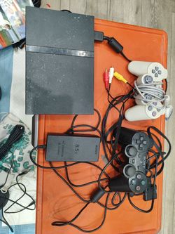 Sony PlayStation 2 PS2 Slim Black Console Bundle 2 Controllers AC Adapter AV Cable