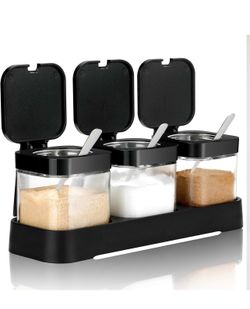 3-Piece Glass Spice & Condiment Jar Set with Spoons