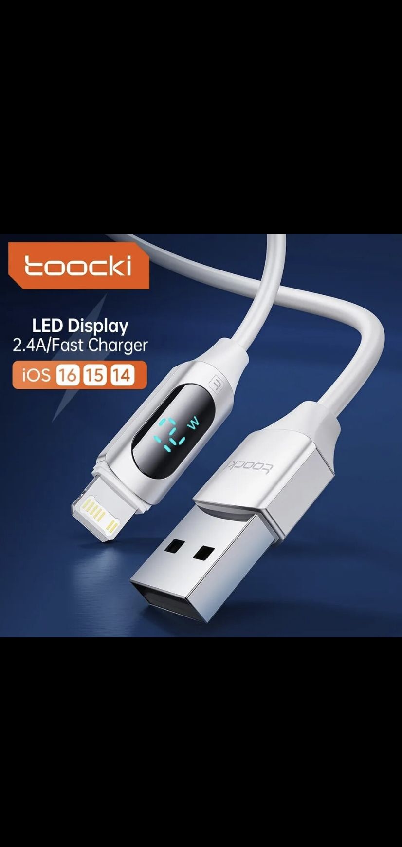 Toocki Display USB Cable For iPhone Charger 14 13 12 11 Pro Max X XS XR Fast Charging Liquid Silicon Charger Lighting Cable Wire