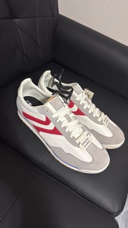 Genuine Leather Retro Sneakers White Gray Red