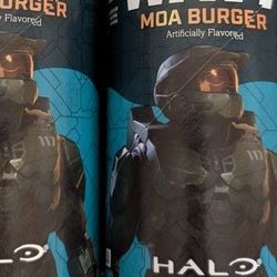 Moa burger Pringles 2 cans and Halo DVD