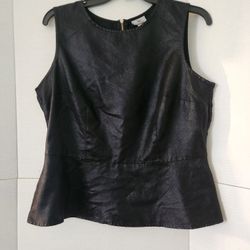 Worthington Top Size Large Black Faux Leather Sleeveless Peplum Style Blouse Women's.