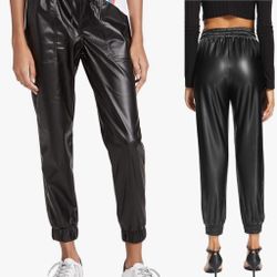 JOLIE & JOY NWT BLACK Faux Leather paperbag waisted baggy Jogger M