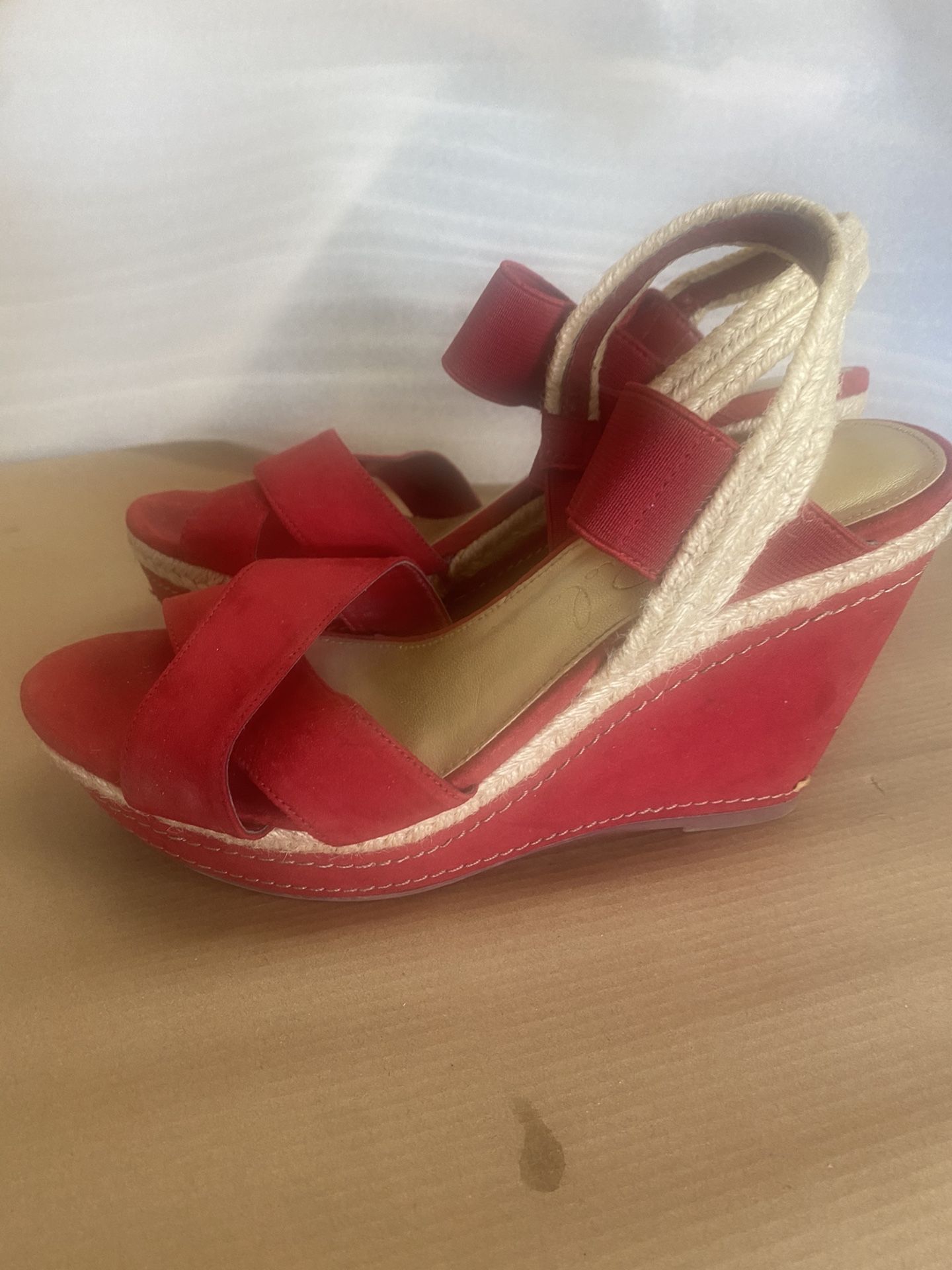 Studio Paolo Red Tan Faux Suede Wedges