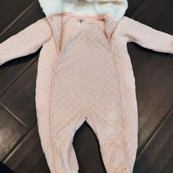EUC Nordstrom Baby Girls Pink Fleece Hooded Footed Bunting Size 9 MONTHS