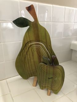 Decorative carved wood pear and apple