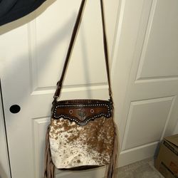 Myra Genuine cowhide and leather tassel bag