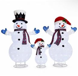 47.5 in. 3-Piece Outdoor Christmas Decoration Pop-Up Snowman Family Set with Cool White LEDs