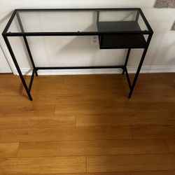 Desk With Glass Top And Small Storage Holder Under 