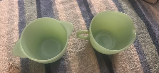 Creamer and sugar Fire King Jadeite Jane Ray 1960s