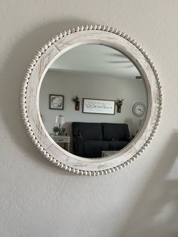 Farmhouse Distressed Wall Mirror with Beaded Frame