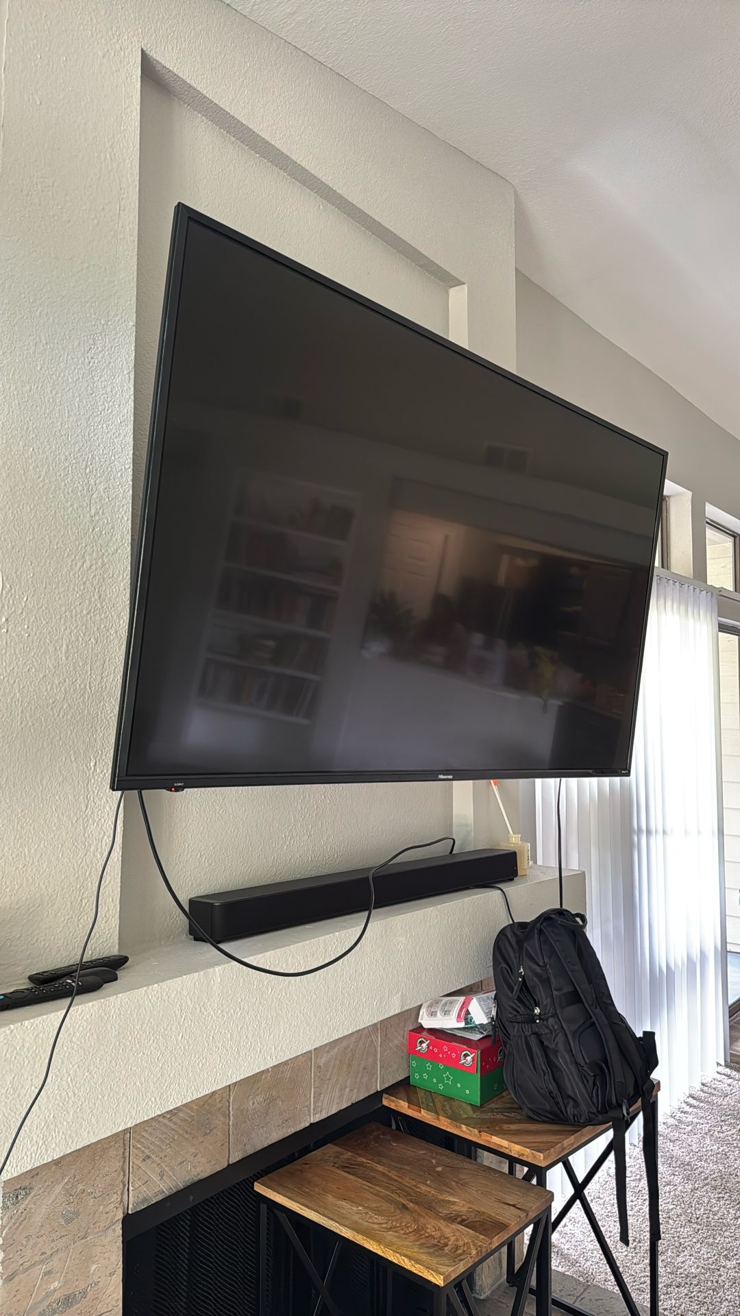 65β Hisense Roku TV + Sound Bar + Wall Mount