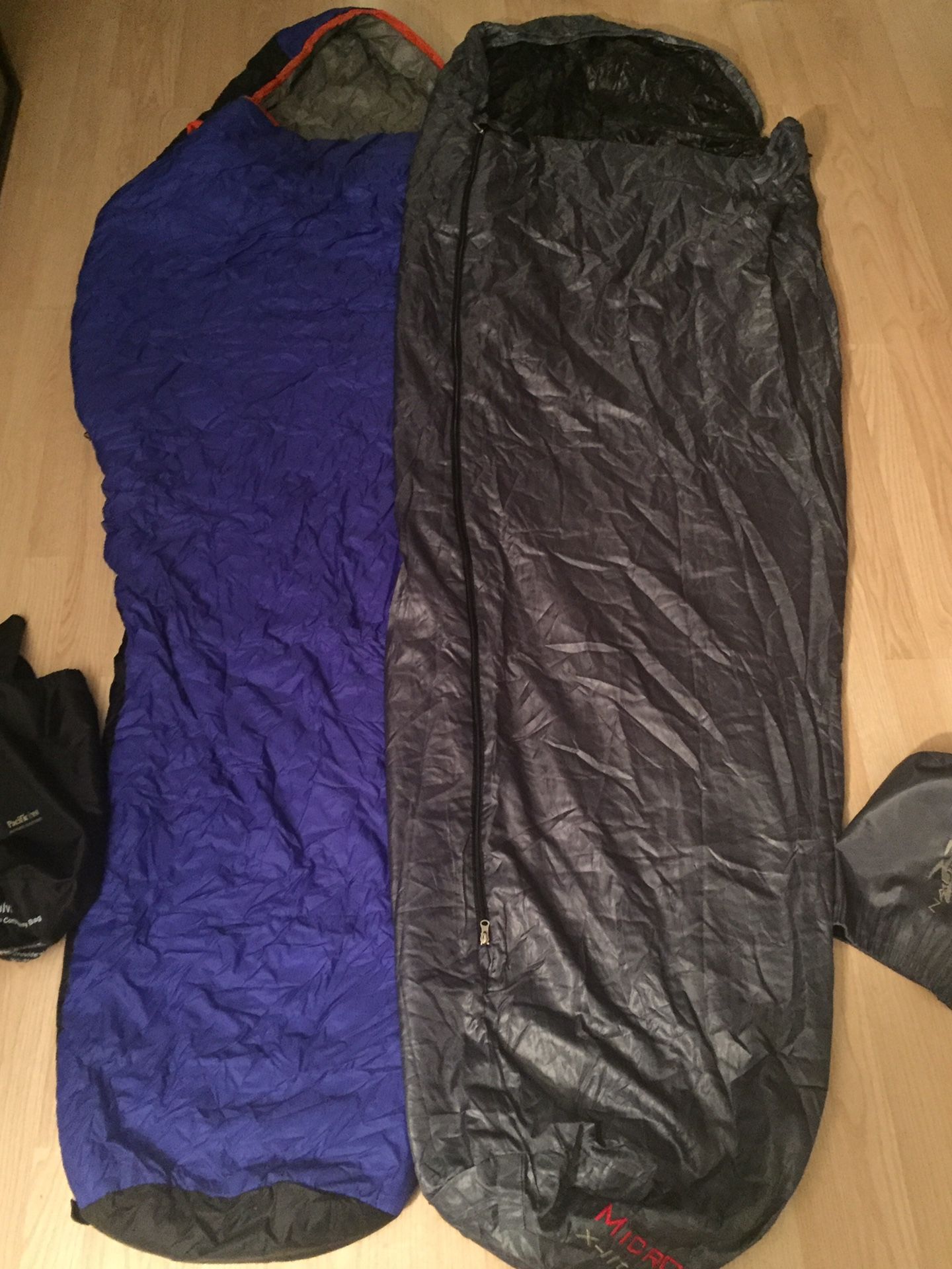 2 sleeping mummy camping bags