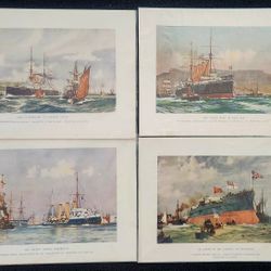 X4 Antique Nautical British Battleship Lithographs (See Pics)